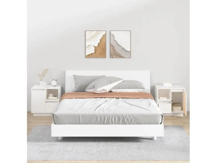 Nachttische 2 Stk. Weiß 50x34x50 cm Massivholz Kiefer