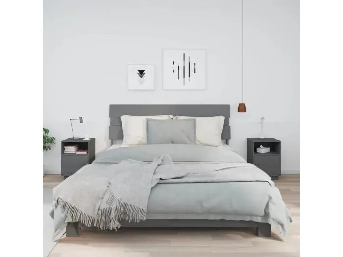 Nachttische 2 Stk. Grau 40x34x55 cm Massivholz Kiefer