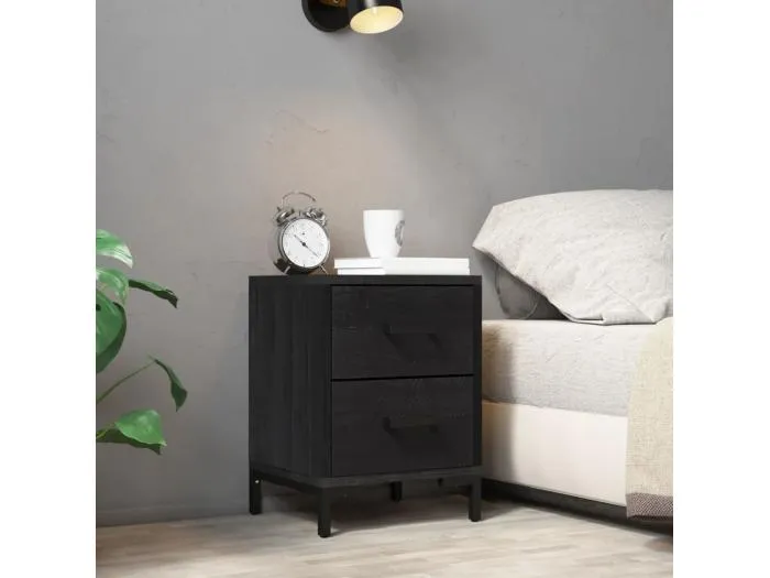 Nachttisch Schwarz 36x30x45 cm Massivholz Kiefer