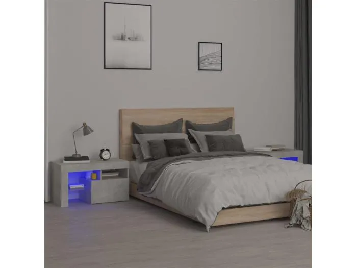 Nachttische 2 Stk. mit LED-Leuchten Betongrau 70x36,5x40 cm