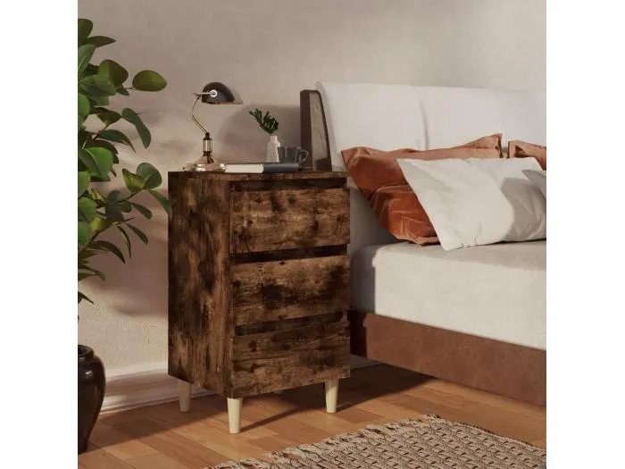 Nachttisch mit Massivholz-Beinen Räuchereiche 40x35x69 cm