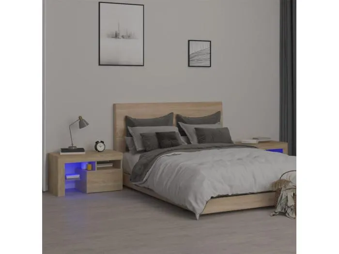 Nachttische 2 Stk. mit LED-Leuchten Sonoma-Eiche 70x36,5x40 cm
