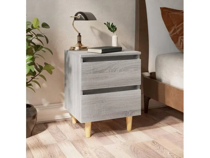 Nachttisch mit Massivholz-Beinen 2 Stk. Grau Sonoma 40x35x50cm