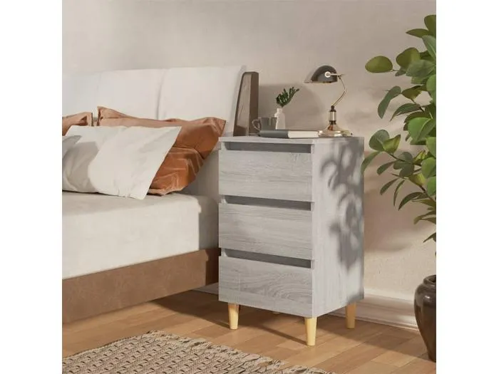 Nachttisch mit Massivholz-Beinen Grau Sonoma 40x35x69 cm