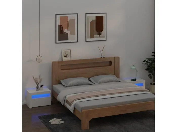 Nachttische 2 Stk. mit LEDs Weiß 60x35x40 cm