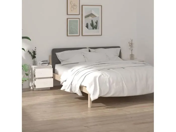 Nachttische 2 Stk. Weiß 40x35x50 cm Massivholz Kiefer