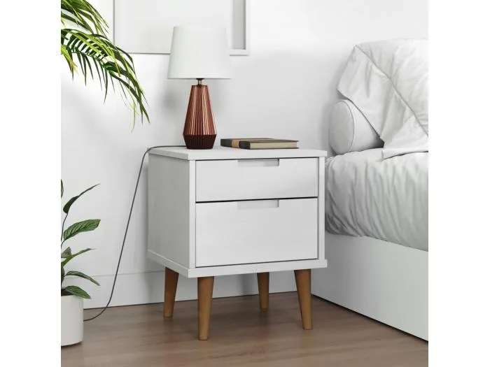 Nachttisch MOLDE Weiß 40x35x48 cm Massivholz Kiefer