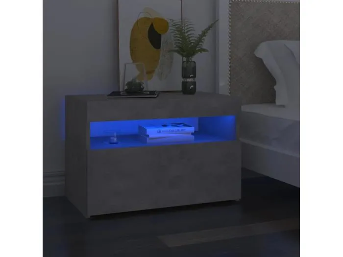 Nachttisch mit LED-Leuchten Betongrau 60x35x40 cm