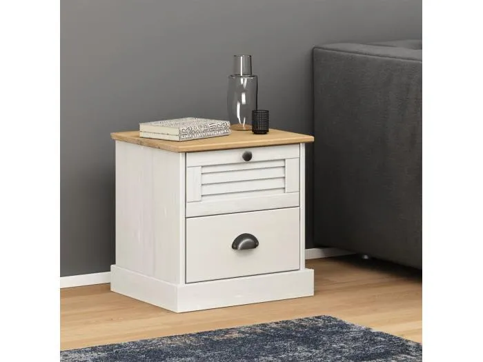 Nachttisch VIGO Weiß 42x35x42 cm Massivholz Kiefer