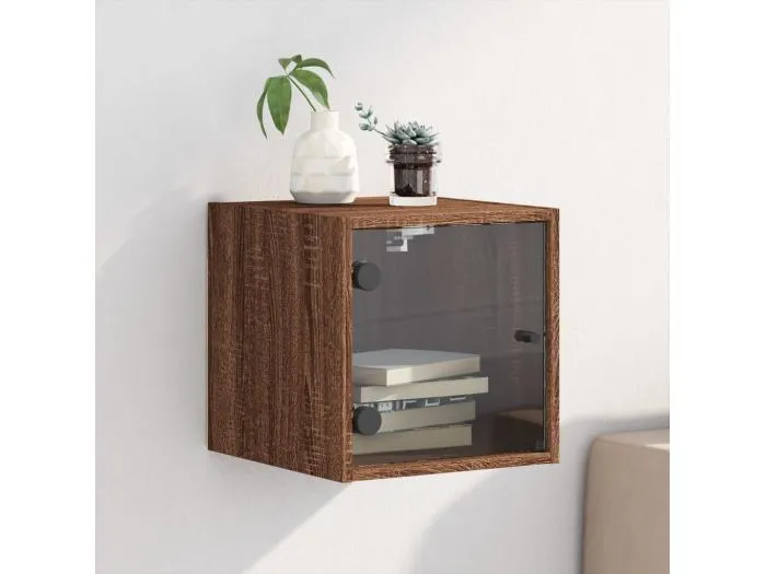 Nachttisch mit Glastür Braun Eichen-Optik 35x37x35 cm