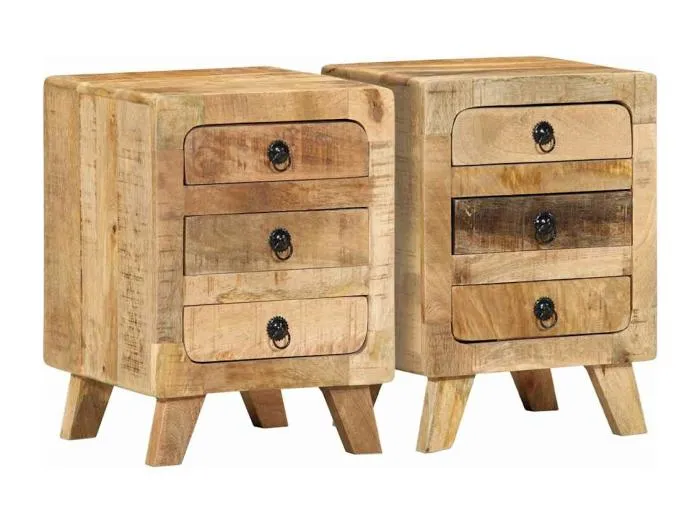 Nachttische 2 Stk. 37x32x50 cm Raues Massivholz Mango