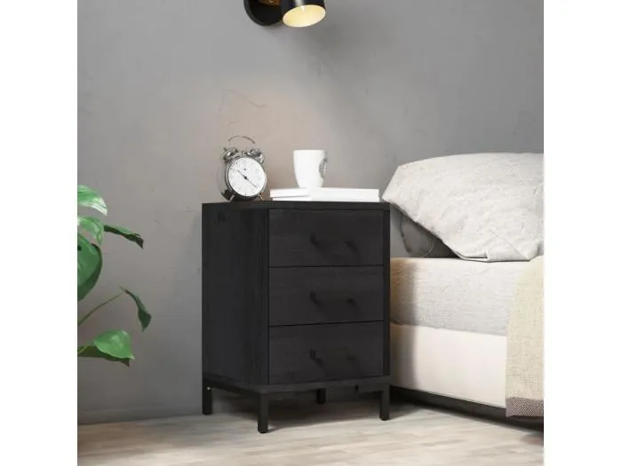 Nachttisch Schwarz 40x30x55 cm Massivholz Kiefer