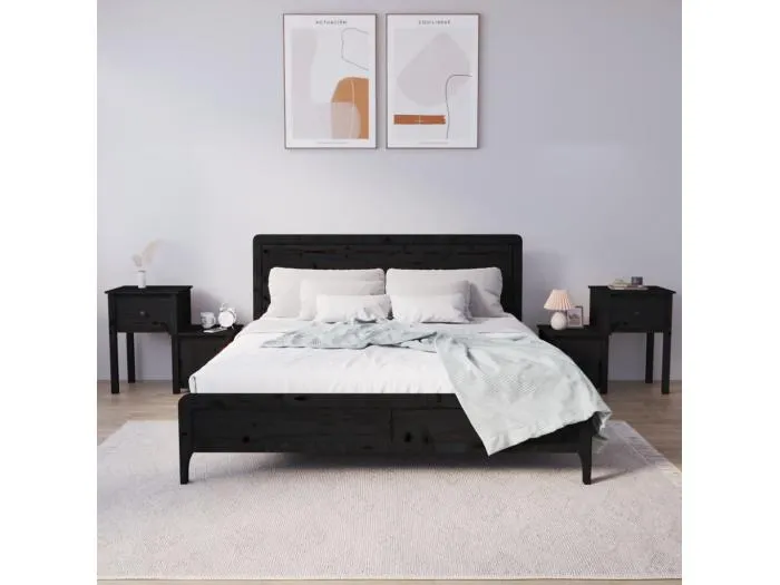 Nachttische 2 Stk. Schwarz 79,5x38x65,5 cm Massivholz Kiefer