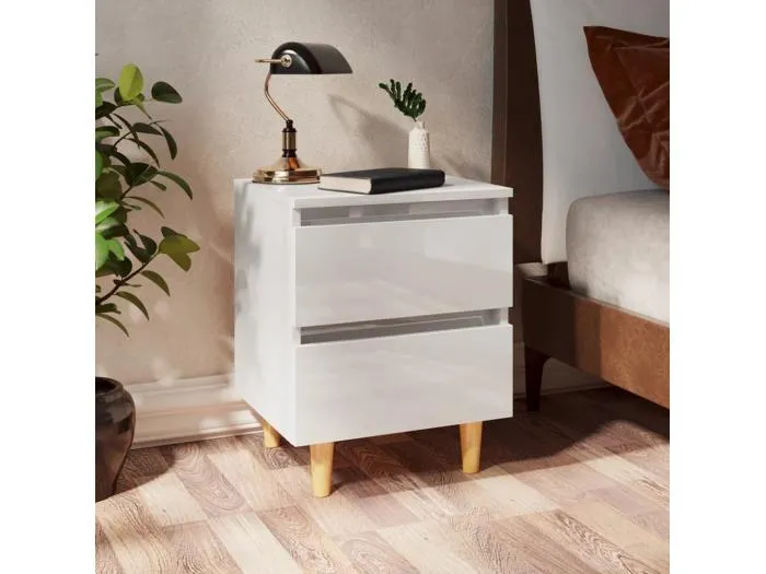 Nachttische 2 Stk. mit Kiefernholz-Beinen Hochglanz-Weiß