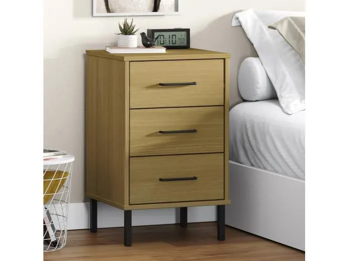 Nachttisch OSLO mit Metallbeinen Braun Massivholz Kiefer