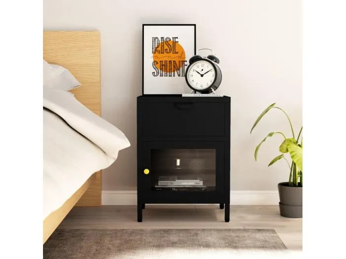 Nachttisch Schwarz 40x30x54,5 cm Stahl und Glas
