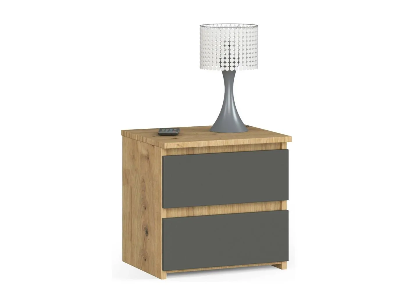 Nachttisch in minimalistischer Optik AKORD CL2 in der Farbe Eiche Artisan mit 2 Schubladen Front Graphitgrau B40 x H40 x T35 cm