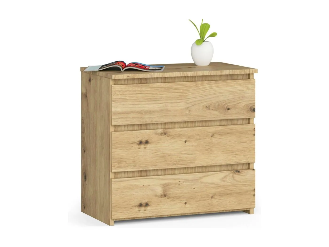 Nachttisch in minimalistischer Optik AKORD CL3 in der Farbe Eiche Artisan mit 3 Schubladen B60 x H57 x T35 cm