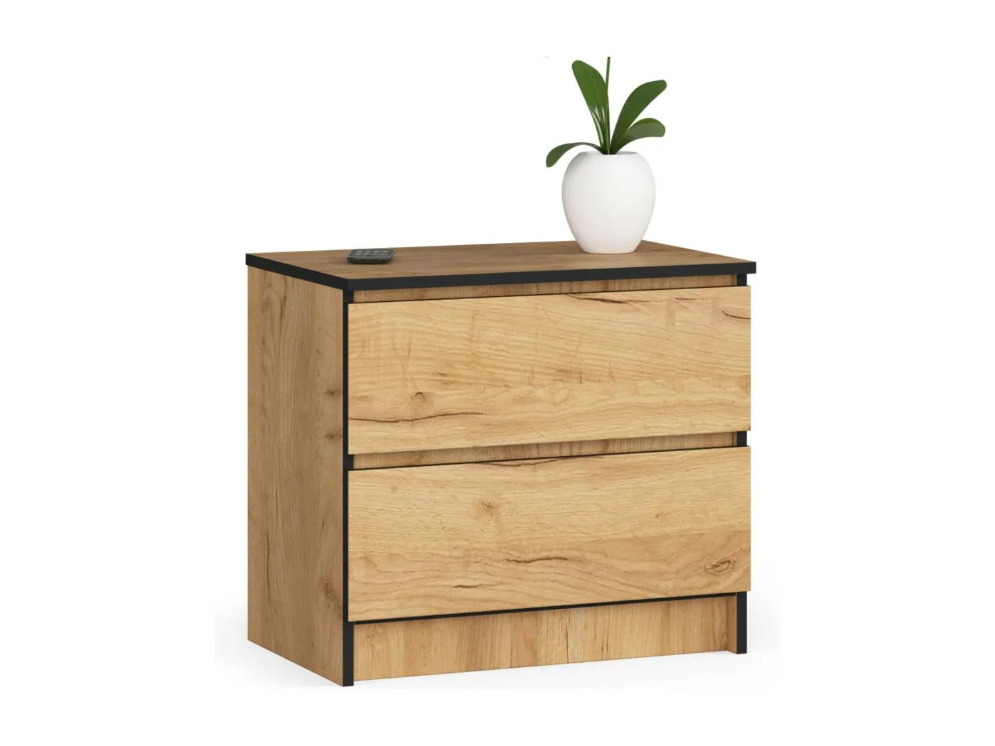 Nachttisch in minimalistischer Optik AKORD K60 in der Farbe Eiche Craft mit 2 Schubladen B60 x H55 x T40 cm