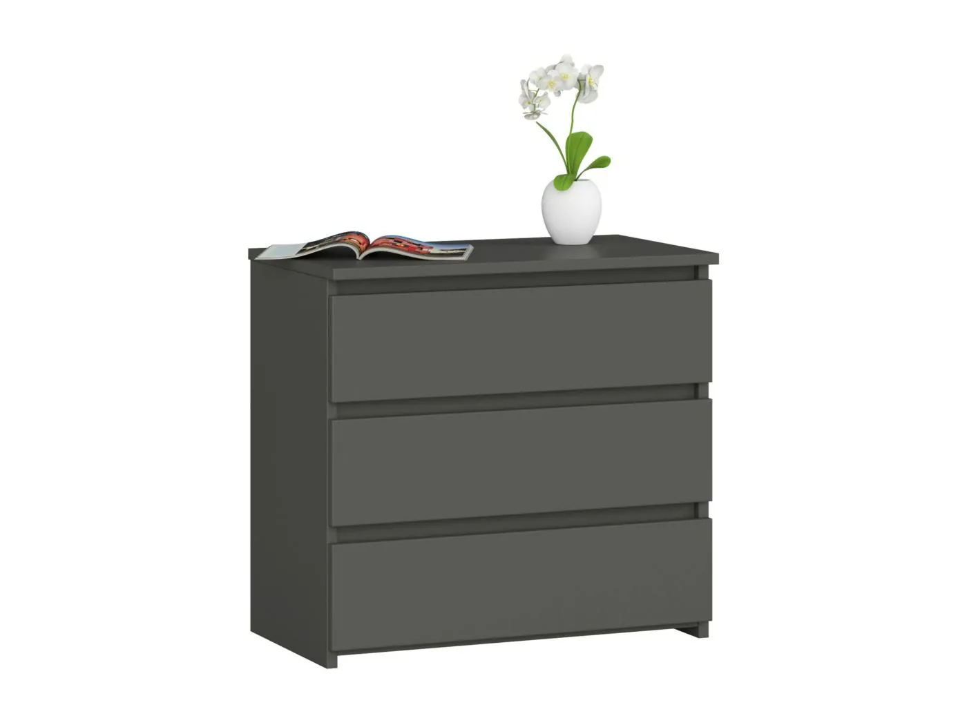 Nachttisch in minimalistischer Optik AKORD CL3 in der Farbe Graphitgrau mit 3 Schubladen B60 x H57 x T35 cm