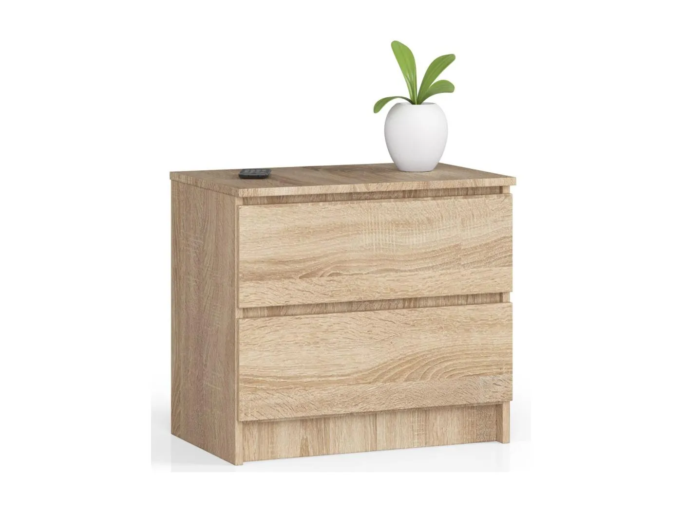 Nachttisch in minimalistischer Optik AKORD K60 in der Farbe Sonoma-Eiche mit 2 Schubladen B60 x H55 x T40 cm