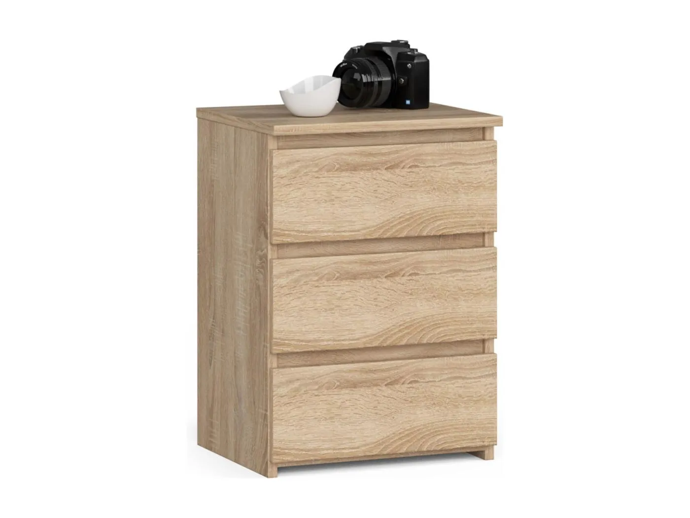 Nachttisch in minimalistischer Optik AKORD CL3 in der Farbe Sonoma-Eiche mit 3 Schubladen B40 x H57 x T35 cm