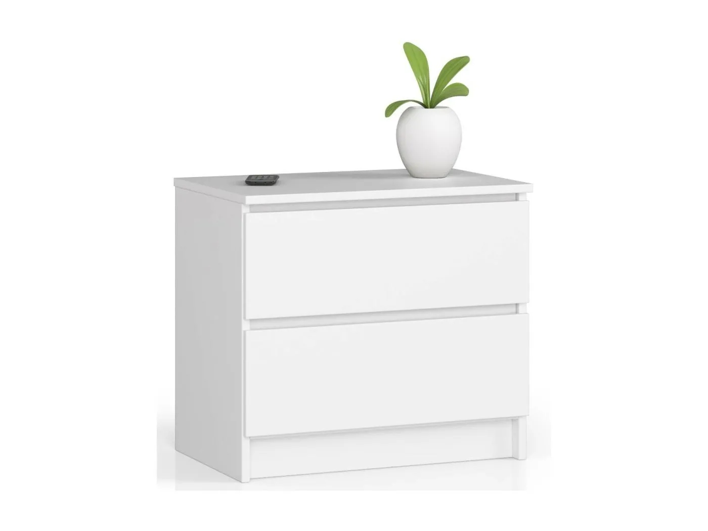 Nachttisch in minimalistischer Optik AKORD K60 in der Farbe Weiß mit 2 Schubladen B60 x H55 x T40 cm