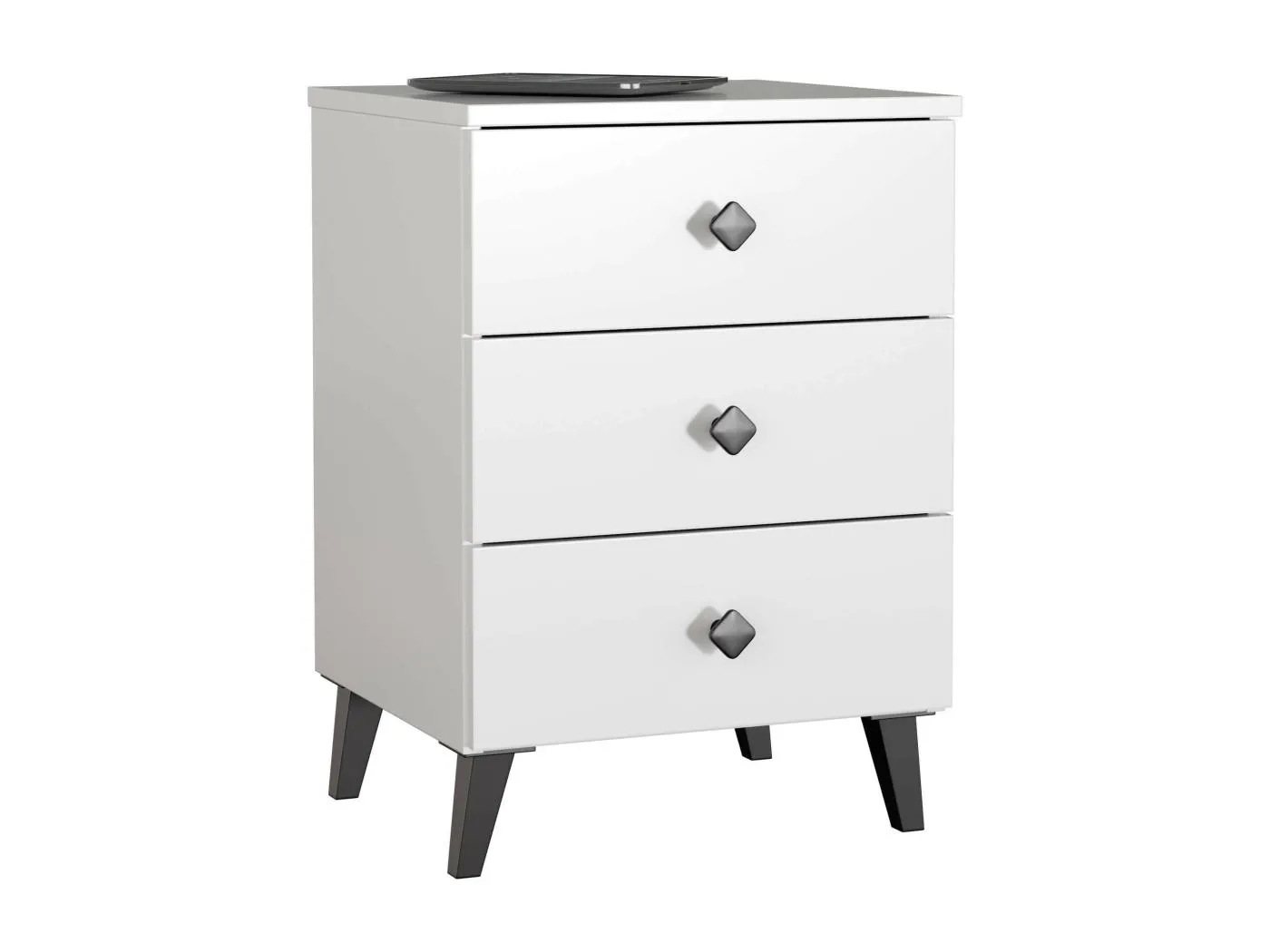 Nachttisch AKORD MOBI in der Farbe Weiß mit 3 Schubladen B40 x H58 x T37 cm