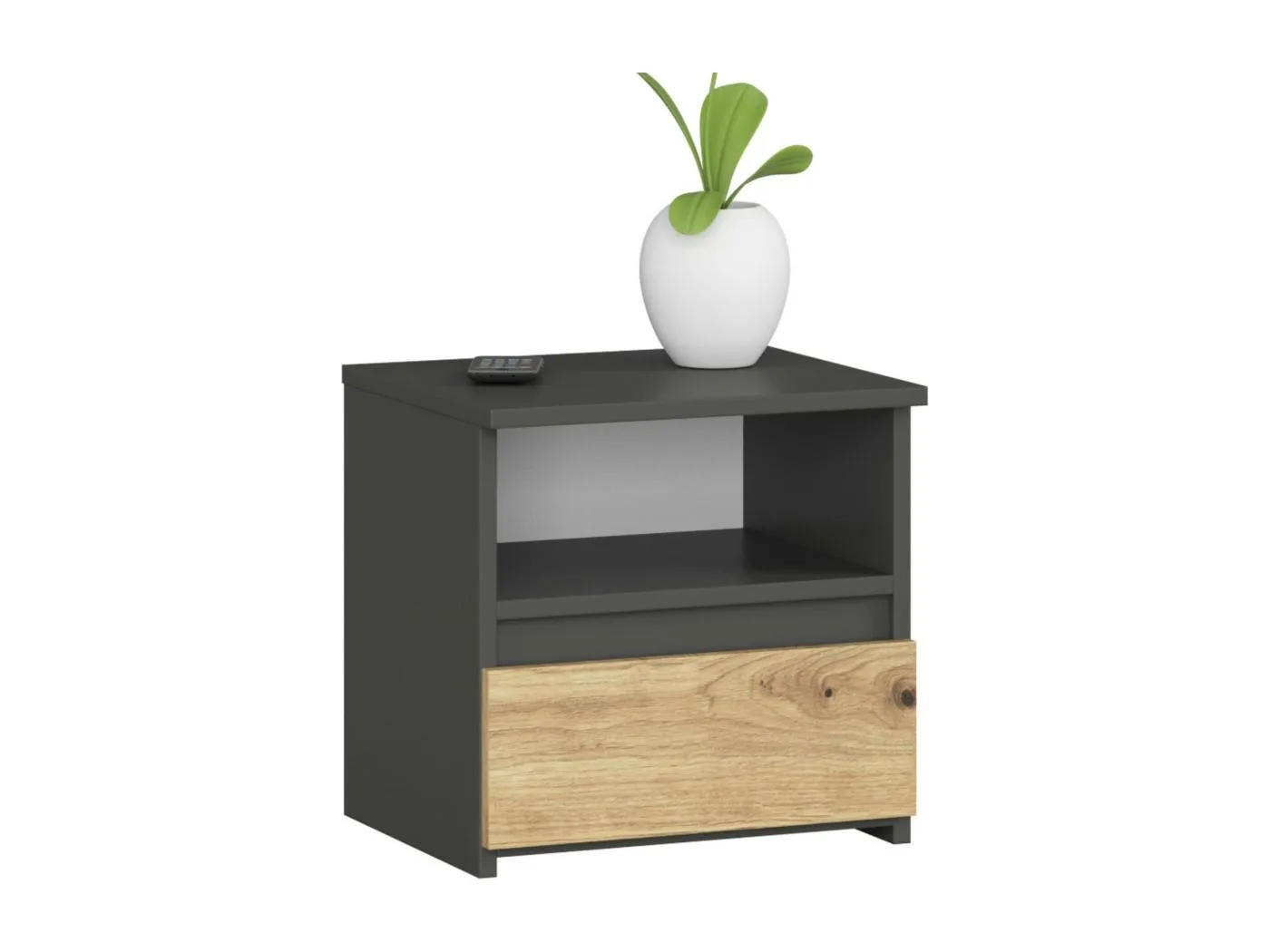 Nachttisch in minimalistischer Optik AKORD CL1 in der Farbe Graphitgrau Schublade Front Eiche Artisan B40 x H40 x T35 cm