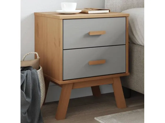 Nachttisch OLDEN Grau und Braun Massivholz Kiefer
