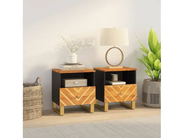 Nachttische 2 Stk. Braun und Schwarz Massivholz Mango