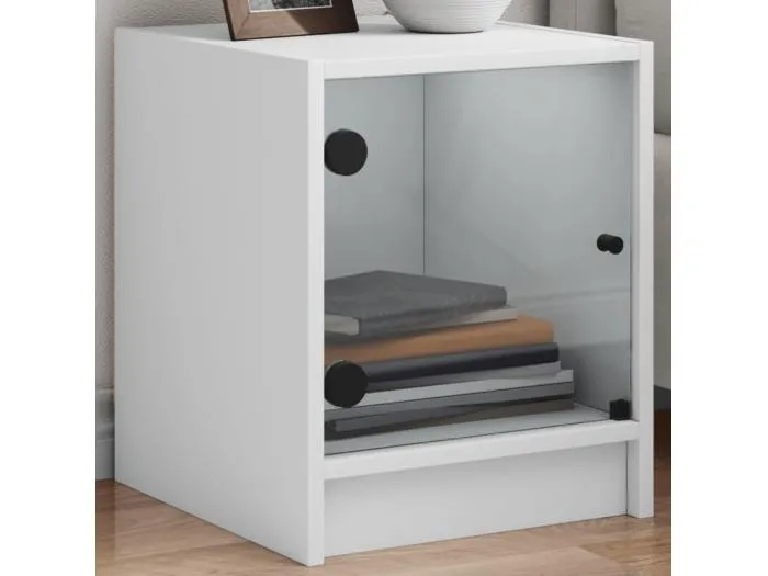 Nachttische mit Glastüren 2 Stk. Weiß 35x37x42 cm