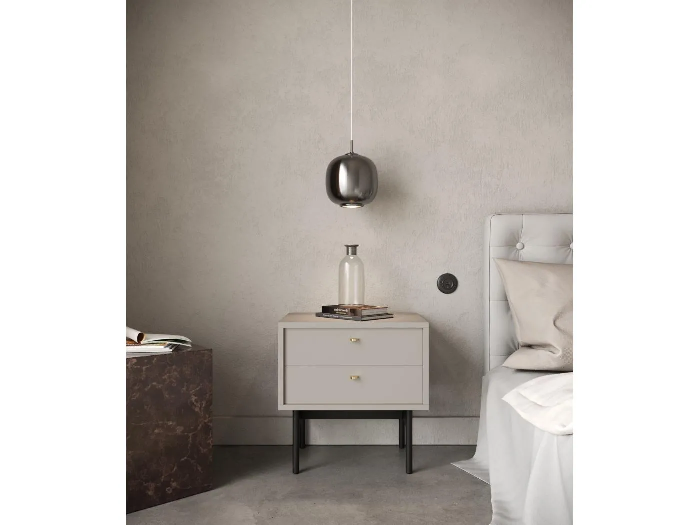 Nachttisch mit 2 Schubladen - Greige - 55 cm - OLAR