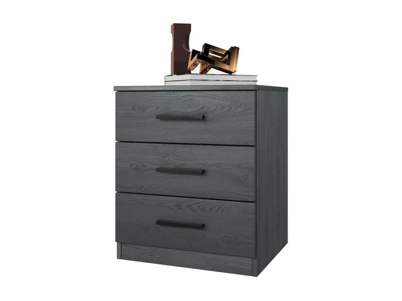 Nachttisch mit drei Schubladen, Kollektion FLOYD. Farbe: Grau, Holzeffekt.