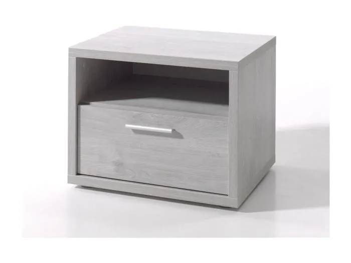Nachttisch für Baby- und Kinderzimmer mit Schublade und Fach, Kollektion MATHEO, Farbe: Grau in Holzoptik
