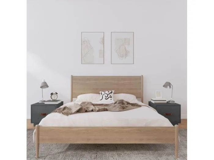 Nachttische 2 Stk. Grau 40x34x35 cm Massivholz Kiefer