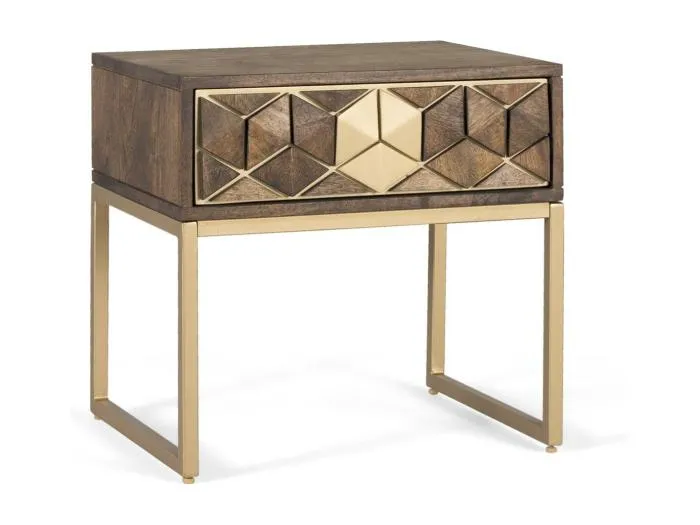 Nachttisch aus Mangoholz, Walnussholz und Gold