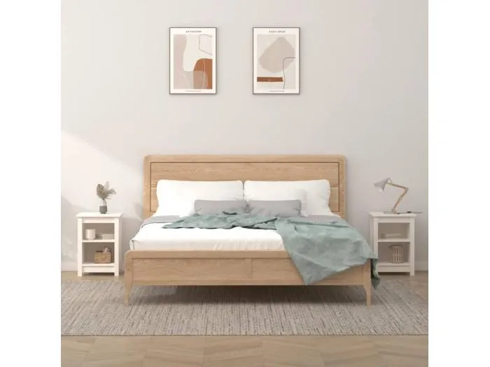 Nachttische 2 Stk. Weiß 40x35x55 cm Massivholz Kiefer