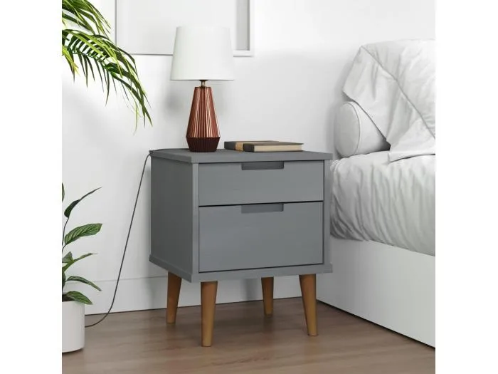 Nachttisch MOLDE Grau 40x35x48 cm Massivholz Kiefer