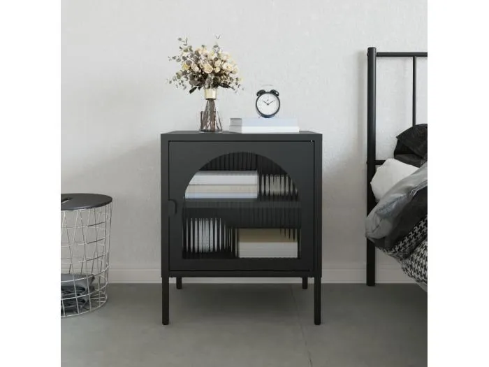 Nachttisch Schwarz 50x35x60 cm Glas und Stahl