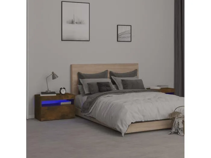 Nachttische 2 Stk. mit LED-Leuchten Räuchereiche 60x35x40 cm