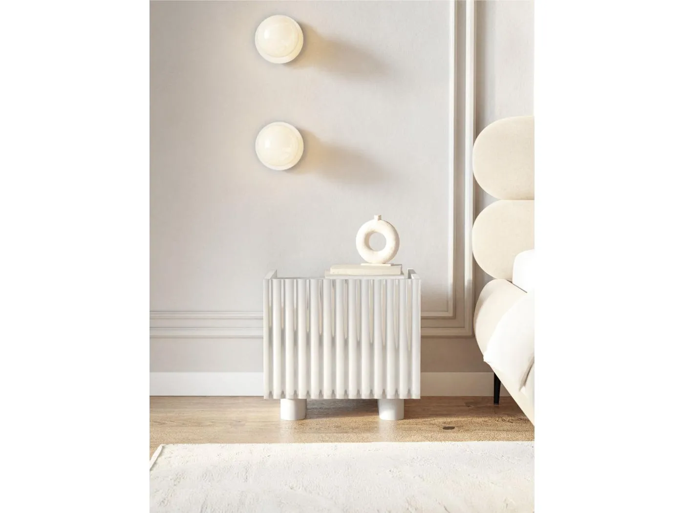 Nachttisch – Weiß Hochglanz – 48 cm – FIORRA