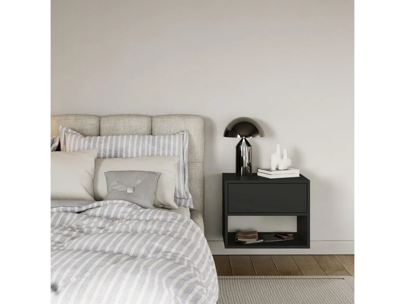 Nachttisch hängend – mit Schublade und Fach – Schwarz – 50 cm – FRAMME