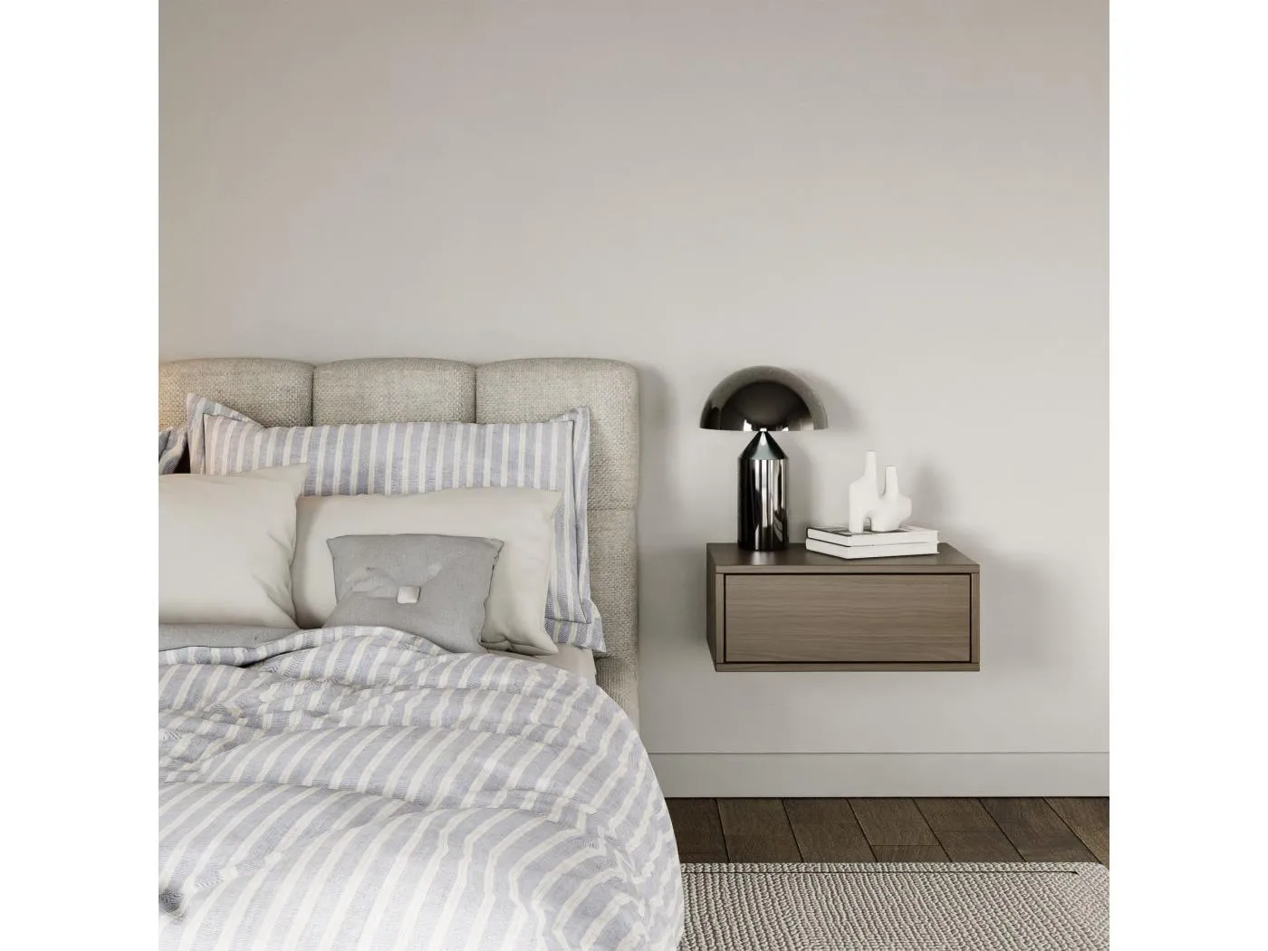 Nachttisch hängend – mit Schublade – Holzoptik Walnuss – 50 cm – FRAMME