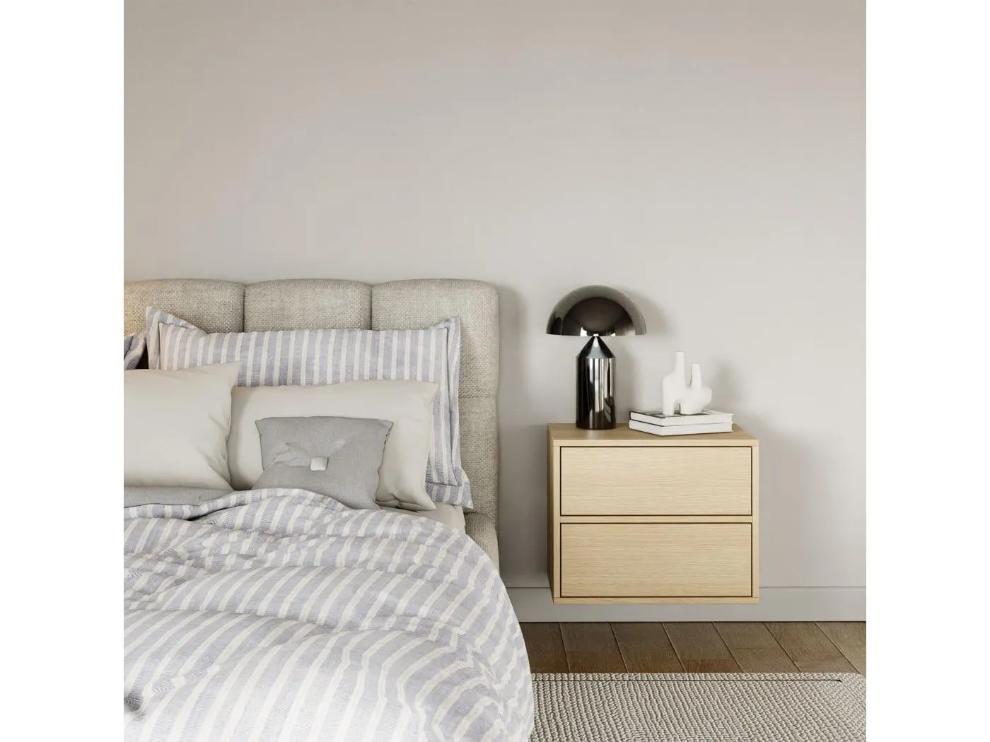 Nachttisch hängend – mit 2 Schubladen – Holzoptik Eiche – 50 cm – FRAMME