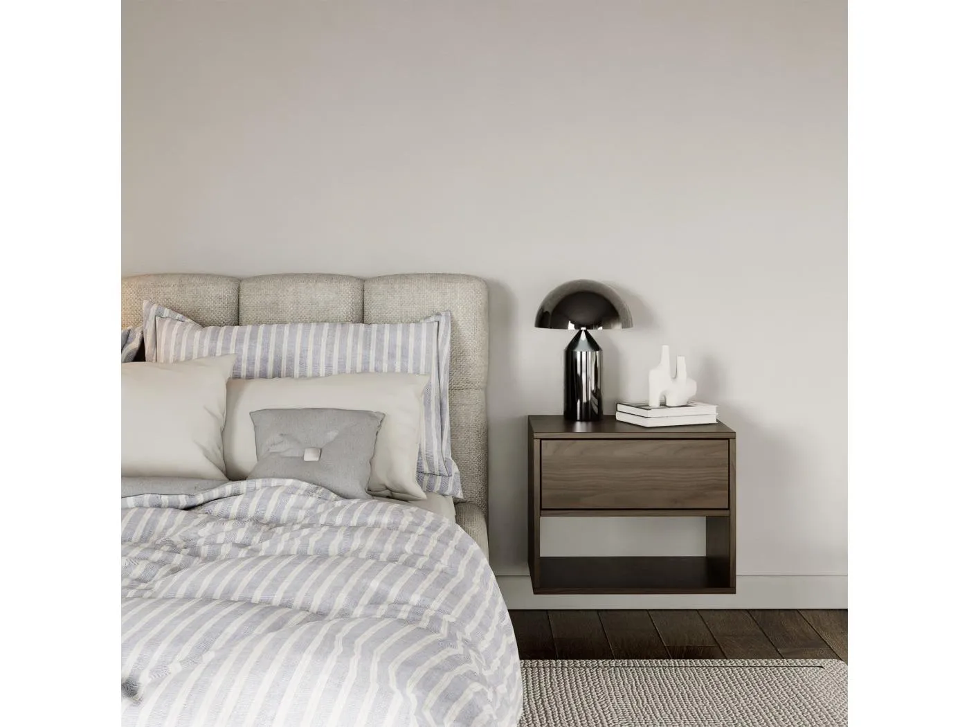 Nachttisch hängend – mit Schublade und Fach – Holzoptik Walnuss – 50 cm – FRAMME