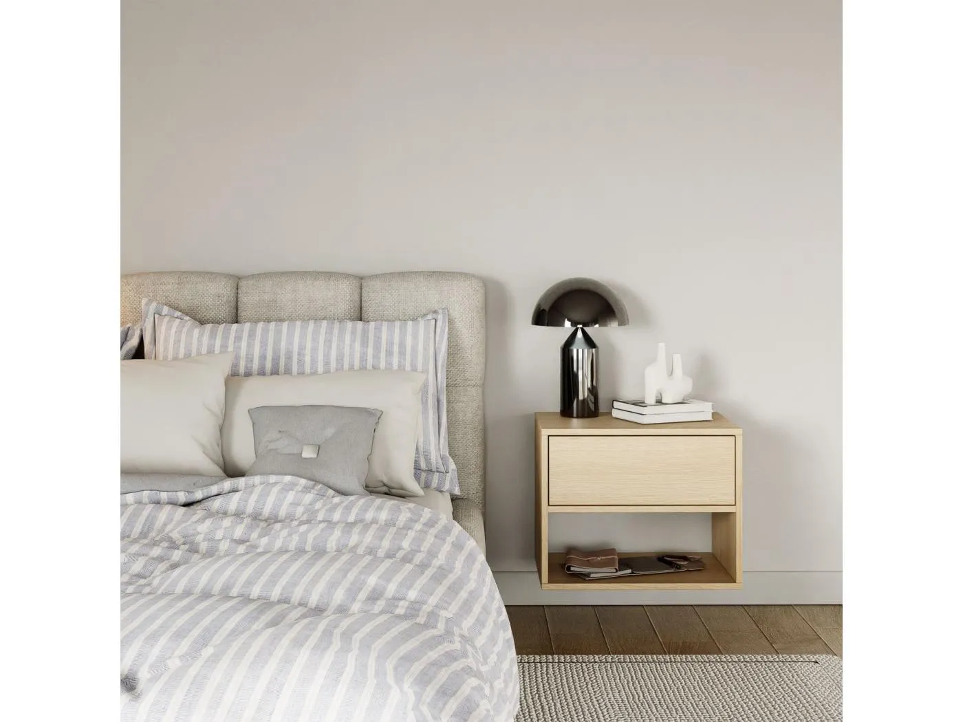 Nachttisch hängend – mit Schublade und Fach – Holzoptik Eiche – 50 cm – FRAMME