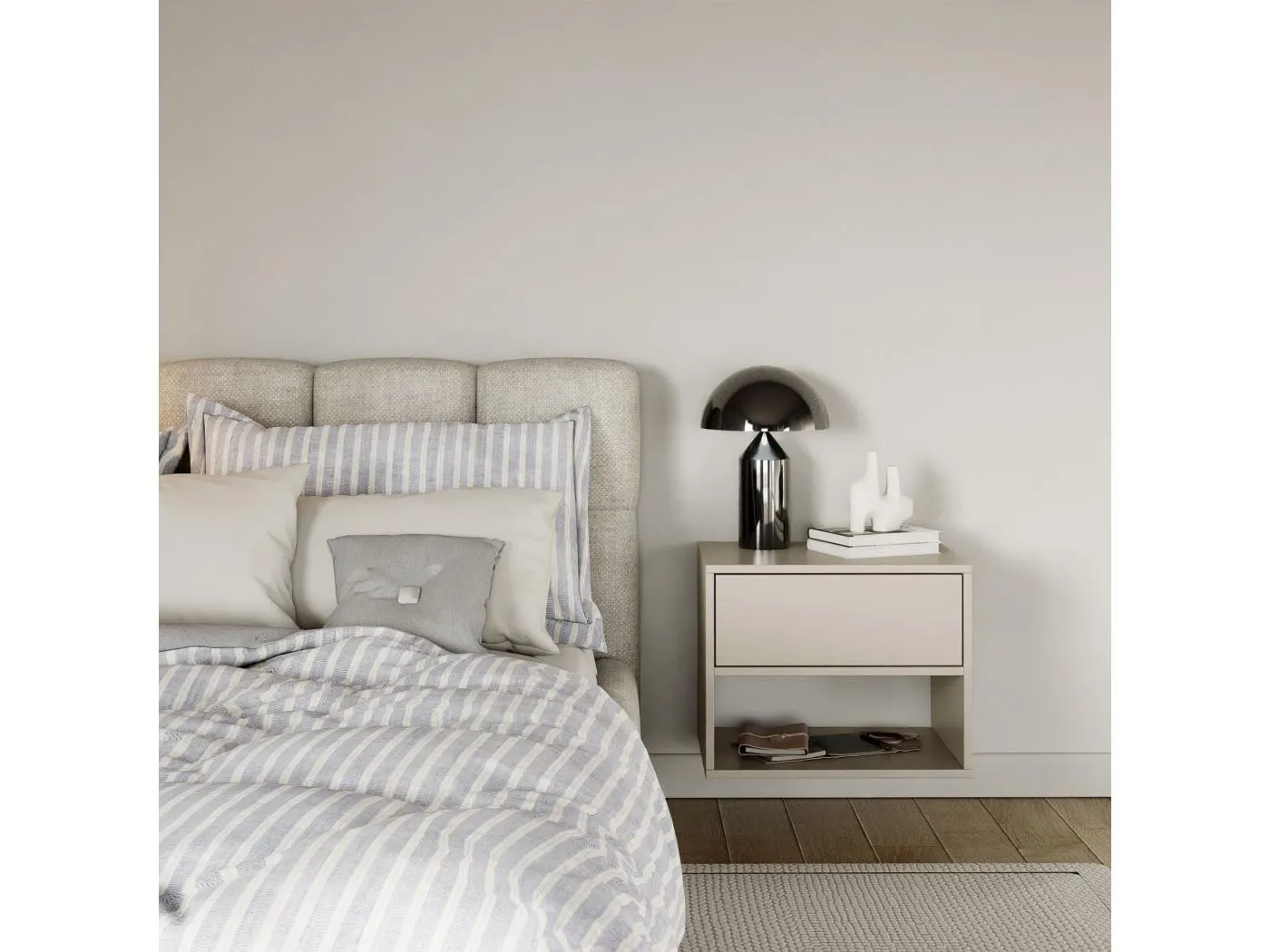 Nachttisch hängend – mit Schublade und Fach – Kaschmirgrau – 50 cm – FRAMME