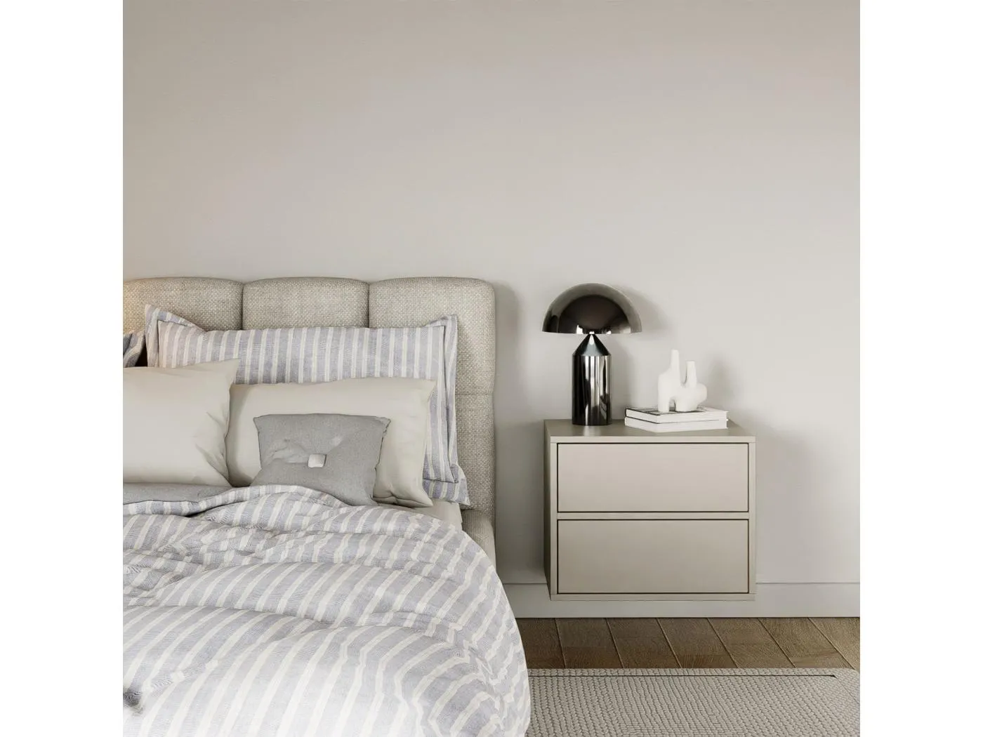 Nachttisch hängend – mit 2 Schubladen – Kaschmirgrau – 50 cm – FRAMME