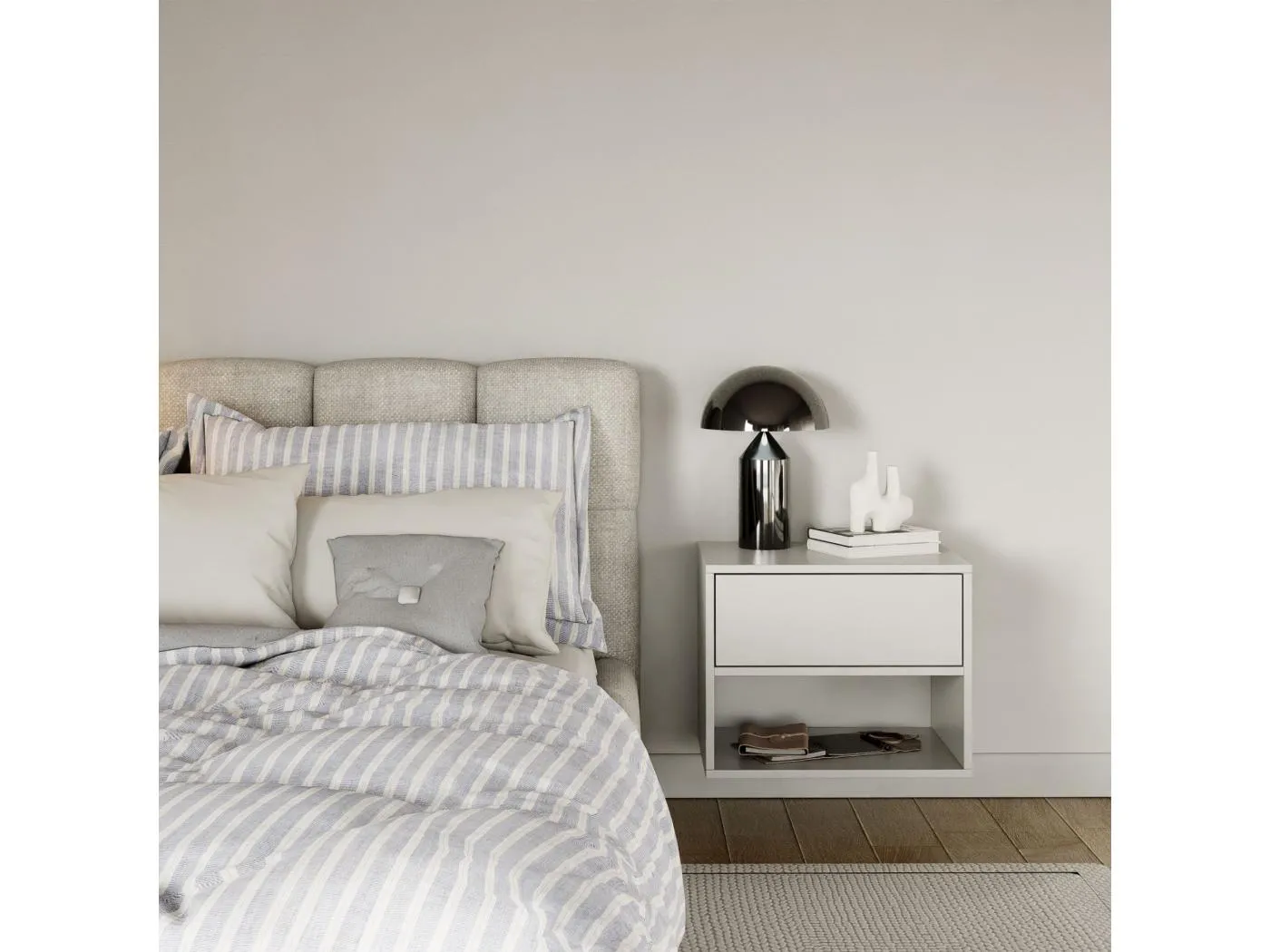 Nachttisch hängend – mit Schublade und Fach – Weiß – 50 cm – FRAMME